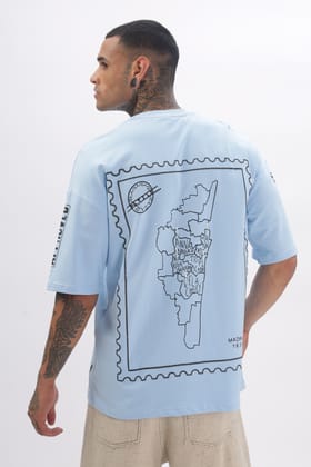 Madras Unisex celestial blue Drop-Shoulder T-Shirt-M