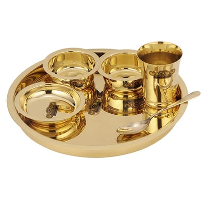 Brass Sapphire Thali Set - 6pcs Elegant Dinnerware Set