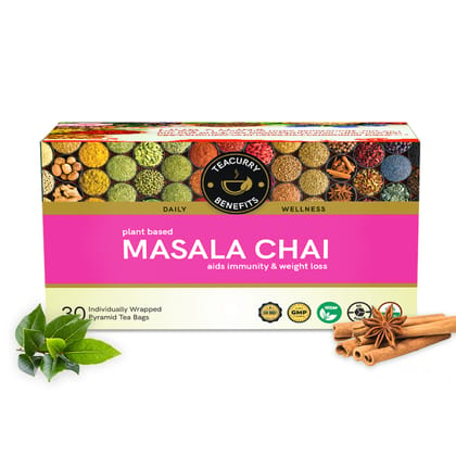 TEACURRY Masala Chai Tea (1 Month Pack, 30 Tea Bags) - Immunity, Cold, Body Pain