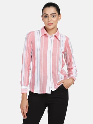 Striped Cotton Shirt - Peach-M