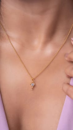 Marina Solitaire Silver Pendant with chain | 22KT Gold Vermeil-Yellow Gold / 16 inches + 1 inch Extension