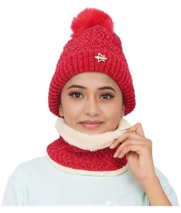PENYAN Girls Red Woollen Caps For Winter ( Pack of 1 ) - Red