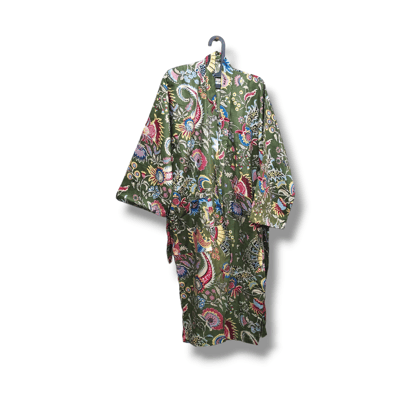 COTTON HAND PRINTED KIMONO ROBE dy5