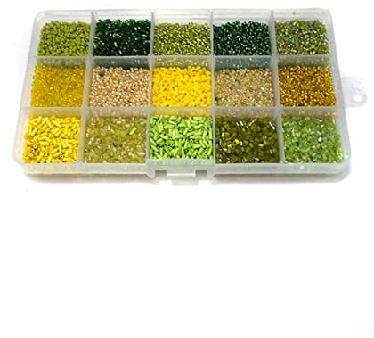 10 Pcs, Jewellery Making DIY Seed Beads Combination Of Green & Yellow Kit[15 Colors]-Green