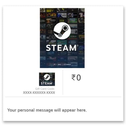 Steam E-Gift Card- RS 150