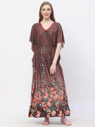 Floral Satin Maxi Kaftan Nightdress