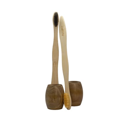 Allure Bamboo Toothbrush and wooden toothbrush Stand (Pack of 2)