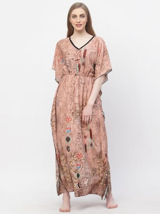 Abstract Printed Satin Maxi Kaftan Nightdress