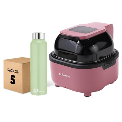 The Better Home FUMATO Aerochef Pro Air fryer With Digital Screen Panel 6.8L Pink  Stainless Steel Water Bottle 1 Litre Pack of 5 Green-The Better Home FUMATO Aerochef Pro Air fryer With Digital 