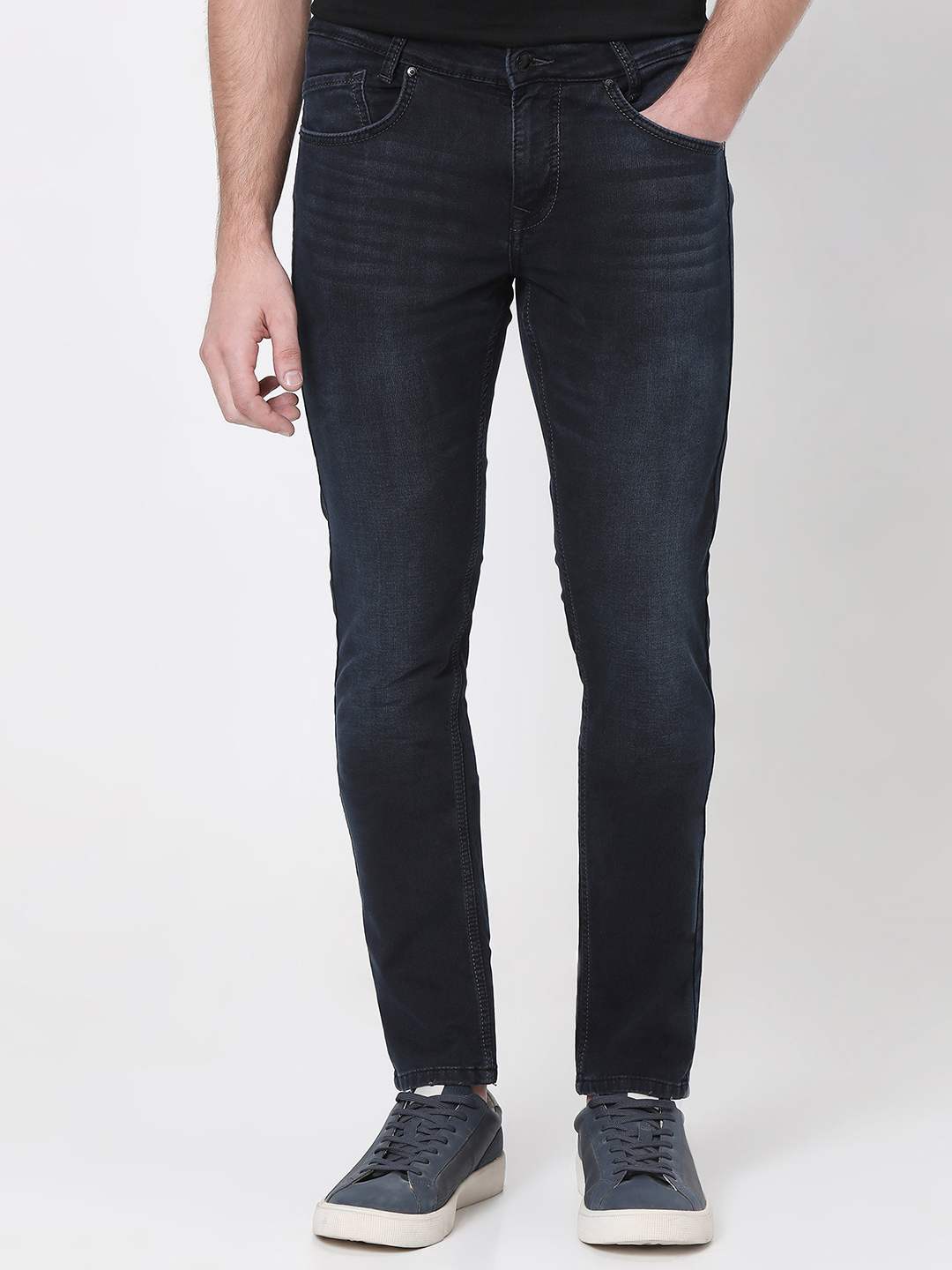 Mufti Blue Black Skinny Fit Denim Deluxe Stretch Jeans