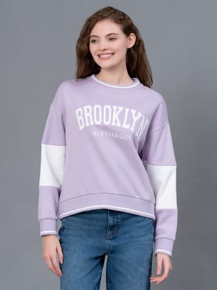 Red Tape Lavender Embroidered Cotton Poly Fleece Women's Sweatshirt