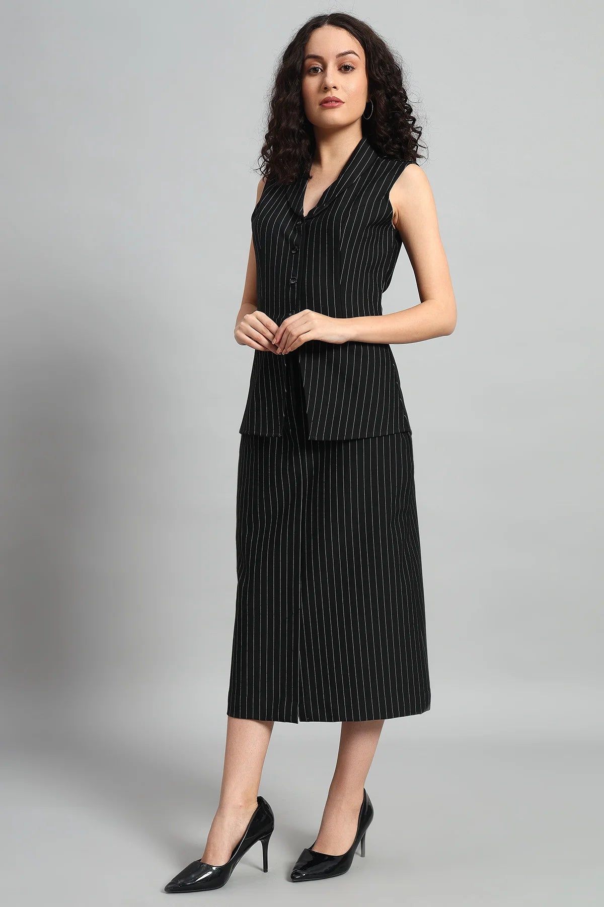 Pinstripe Precision, Vest & Skirt Co-ord-XS / XS