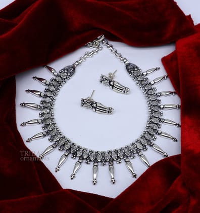 Vintage ethnic style 925 sterling silver designer traditional necklace excellent gifting tribal brides belly dance jewelry india nec291