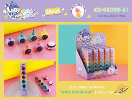 Cute Pack of 6 Space Theme Astronaut Head Highlighter Marker Pens Set