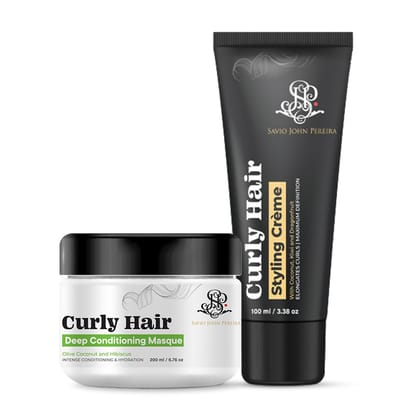 Hair Mask & Cream Combo for Dry, Frizzy, Wavy, Curly Hair - Shea Butter & Coconut by Savio John Pereira, Pack of 2-Hair Mask & Cream Combo for Dry, Frizzy, Wavy, Curly Hair | Shea Butter & Coconu