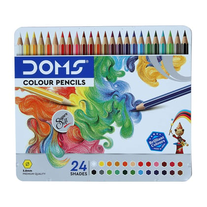 Doms 24 Shades Super Soft Color Pencils Flat Tin Box|Smooth Color Application|For Blending&Experimenting Different Art Strokes|Non, Toxic&Safe For Childrens|Pack Of 1|Multicolor