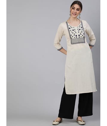 Antaran - Off White Cotton Women's Straight Kurti ( Pack of 1 ) - None