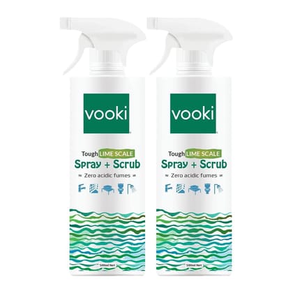 Vooki Ecofriendly Tough Lime Scale Stain Descaler Remover, Spray and Scrub Cleaner for Bathroom Taps, Basins, Showers & Floor Tiles - 500 ml (Pack of 2)…