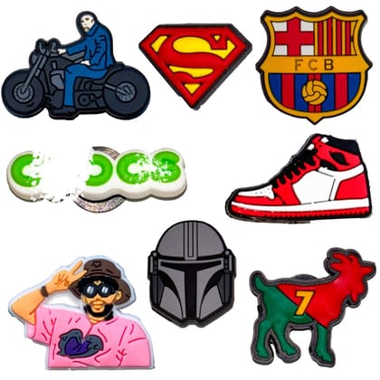 Questsole Stylish Charms Set of 8 - Superman, FCB, Mandalorian, Sneakers & More Rubber Shoe Charm