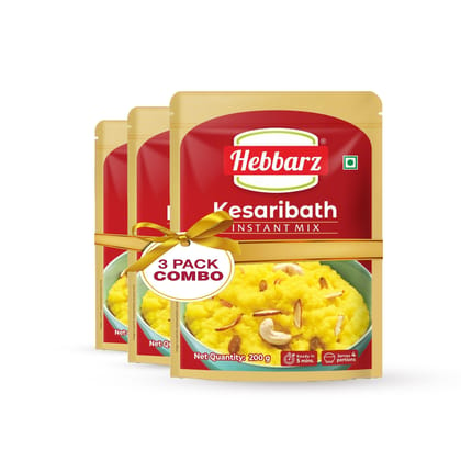 Hebbarz Instant Kesaribath Mix 600g (Pack of 3, 200g each) | Sheera Mix | Rava Kesari | Kesari | Sajjige | Sooji Halwa Mix | Semolina Pudding