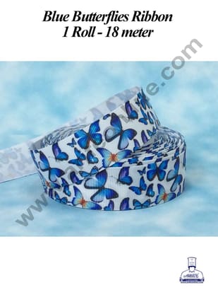 CAKE DECOR™ 1 Roll Blue Butterflies Ribbon | Gift Wrapping | Decoration (SBR-PR-019)