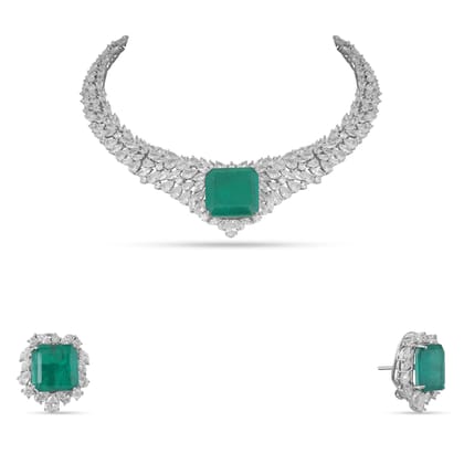 Ammarah - Green Stone Centred CZ Necklace Set