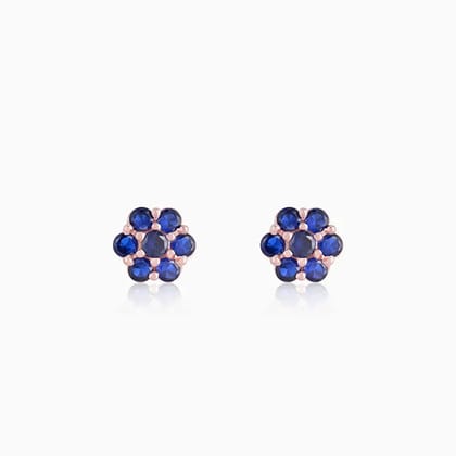 Rose Gold Big Blue Flower Stud Earrings