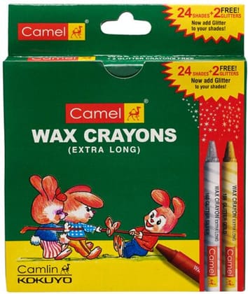 Camlin Kokuyo Colors Wax Crayons Xl, 24 + 2 Glitter Free