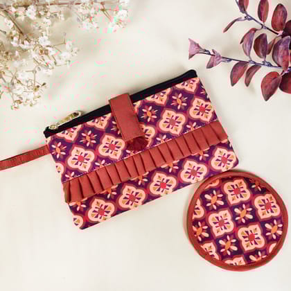 Pleated wallet coin pouch combo-maroon tiles