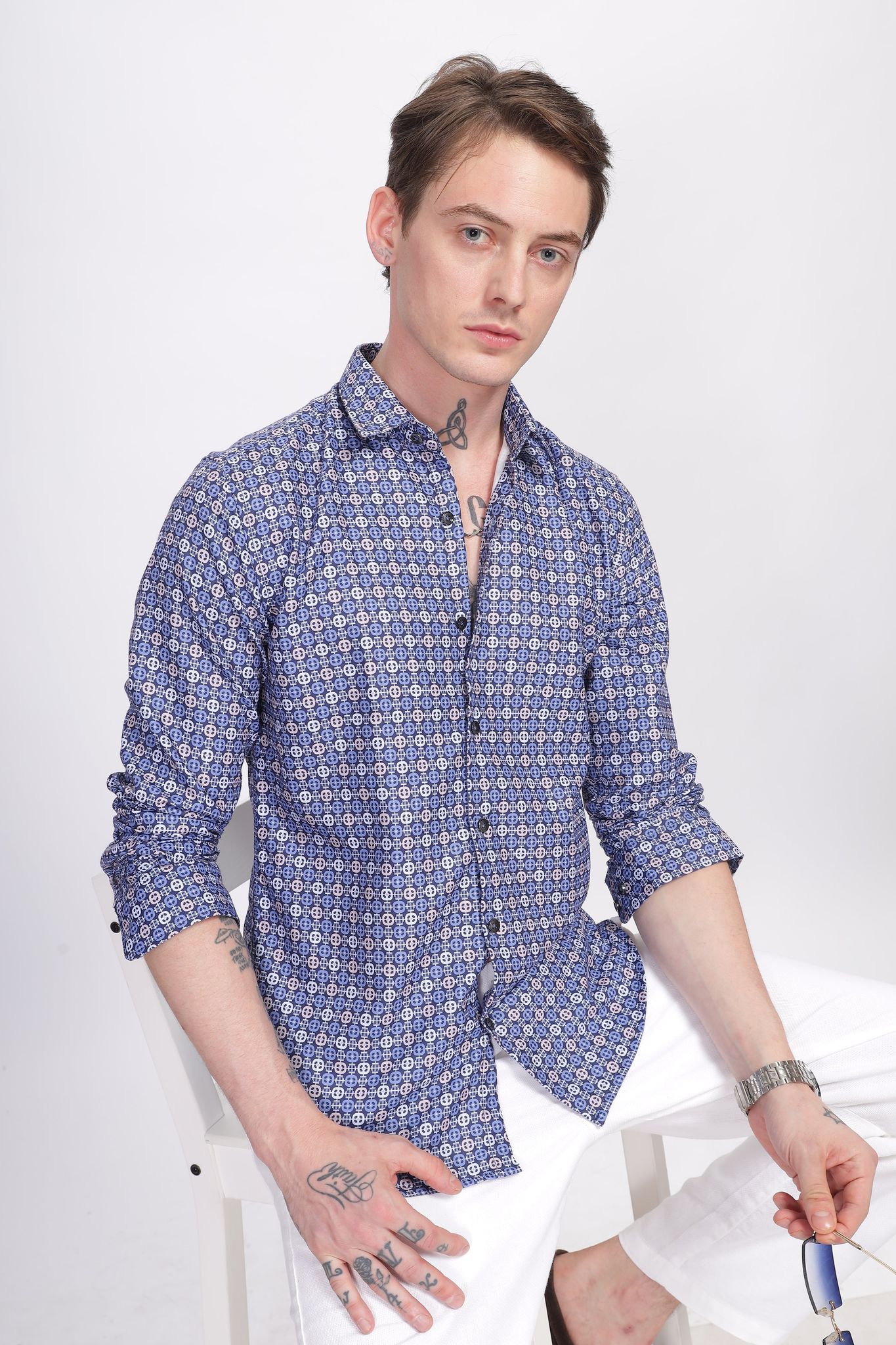 Bloom Diamond Blue Printed Shirt-M