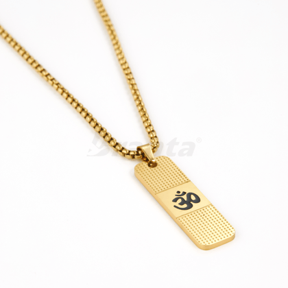 Om Pendant Dotted Design Gold Chain For Men (24 Inch)