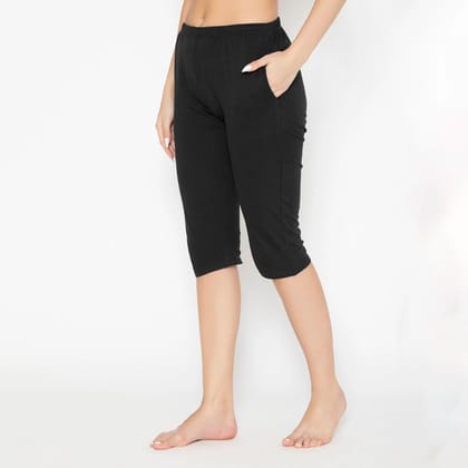 Women's Plain Knitted Capri - Black Black S