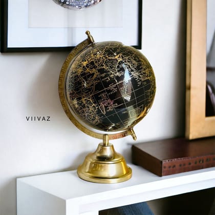 Berlin Laminated Black Globe-Metal Base | Gloss Finish / L: 9 |  H: 14.5 | W: 9  (inch) / Globe Size - 8 Inch