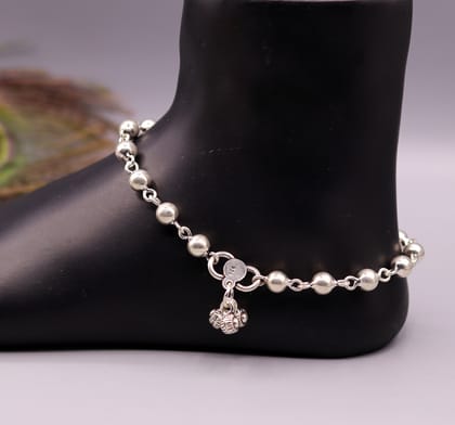 Vintage design Handcrafted 925 sterling silver anklet feet beads bracelet gorgeous hanging bells tribal wedding belly dance jewelry Ank26