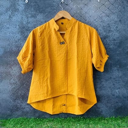 Mustard Summer Back Button Handloom Georgette Top-S
