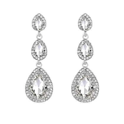 Traditional 18K Gold Plated and Crystal Dangle & Drop Earrings for Women & Girls, Rhinestone Geometric Statement Alloy Earrings-White