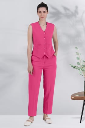 Waistcoat And Trousers Co-ord Set - Pink-XS / XS