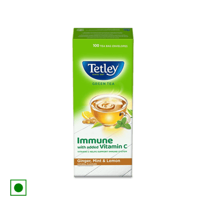 Tetley Green Tea Ginger Mint & Lemon Tea Bags, 100 Units Box