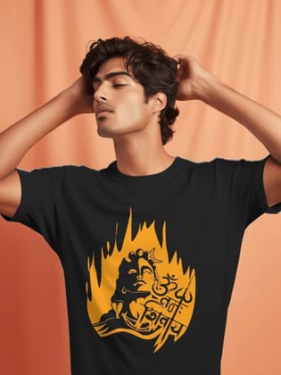 Mahadev Flame Religious T-Shirt-Black / XS