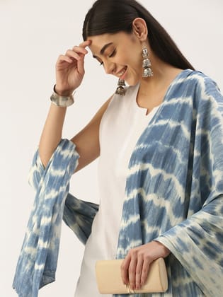 Blue & White Dyed Pure Cotton Shibori Dupatta