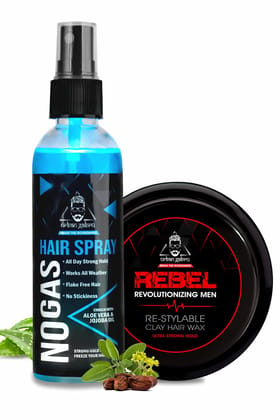 Urbangabru Hair Styling Kit: Rebel Clay Wax 85g for 100 re-styles & No Gas Hair Spray 100ml, unlimited strong hold.-Urbangabru Hair Styling Kit: Rebel Clay Wax (85g) for 100 Re-styles & Strong Ho