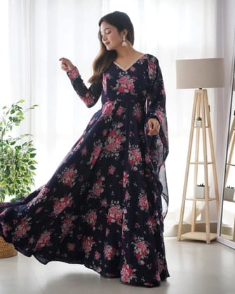 Digitally Printed Pure Fox Georgette Anarkali Suit With Huge Flair Comes With Duppatta & Pant S (36)