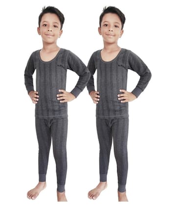 Hap Kings Pack of 2 Boys Cotton Blend Thermal Top & bottom Set ( Grey ) - None