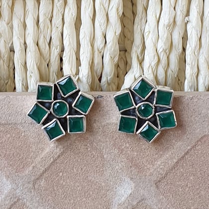 925 Silver Green Star Studs