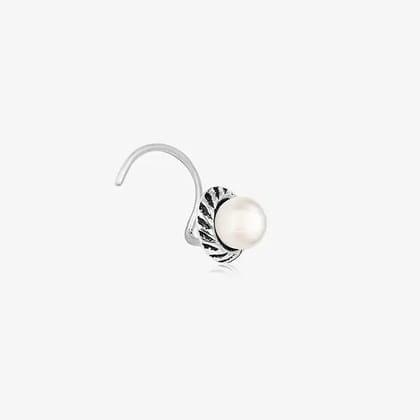 Oxidized Silver Pearl Nose Pin-Oxidised Silver