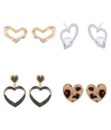 Silver Shine Party Wear Stylish Heart Shape Fashion Earrings For Women and Girls 4 Pairs - Multi Color