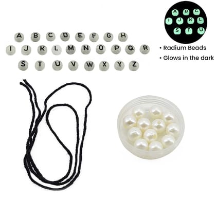 DIY Rakhi Making Kit Supplies Materials For 2 Rakhis (Thread, 2 Sets x A-Z Radium Glow In the Dark Beads, 20 Pcs Plastic Pearl Beads) - 1 Set-1 Set