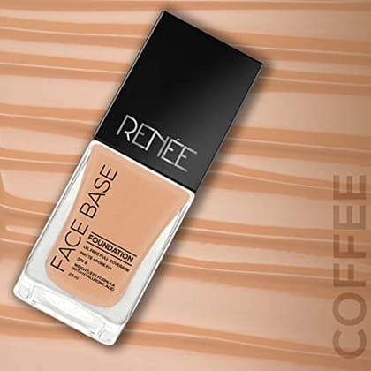 RENEE Face Base Liquid Foundation - Coffee, 23ml | Enriched with Hyaluronic Acid & Vitamin E, Provides SPF 8 Protection, Weightless, Long-lasting Matte Finish