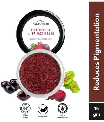 Aravi Organic Beetroot Lip Scrub For Brightening Dark Lips For Dark,Chapped & Pigmented Lips - 15 gm