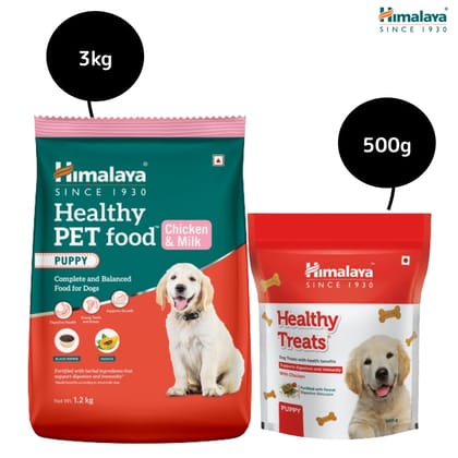 Himalaya Chicken  Milk Healthy Dry Food and Chicken Healthy Treats Puppy Combo-Himalaya Chicken & Milk Healthy Dry Food and Chicken Healthy Treats Puppy Combo - 3kg+500g